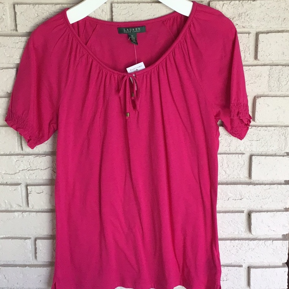 Lauren Ralph Lauren Pink Cotton Short Sleeve Top Size M